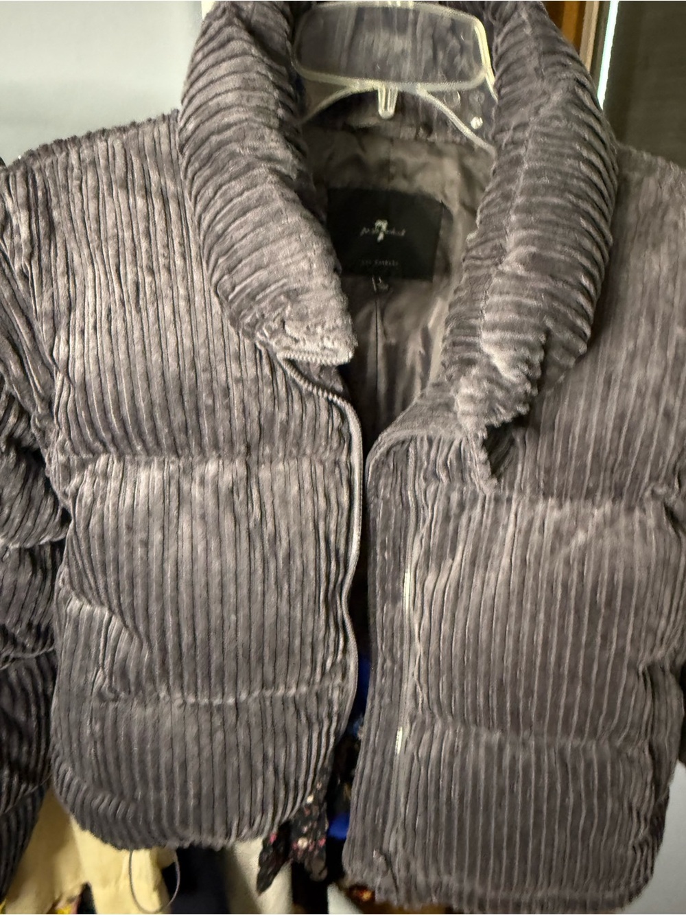 7 For All Mankind Gray Corduroy Puffer Jacket